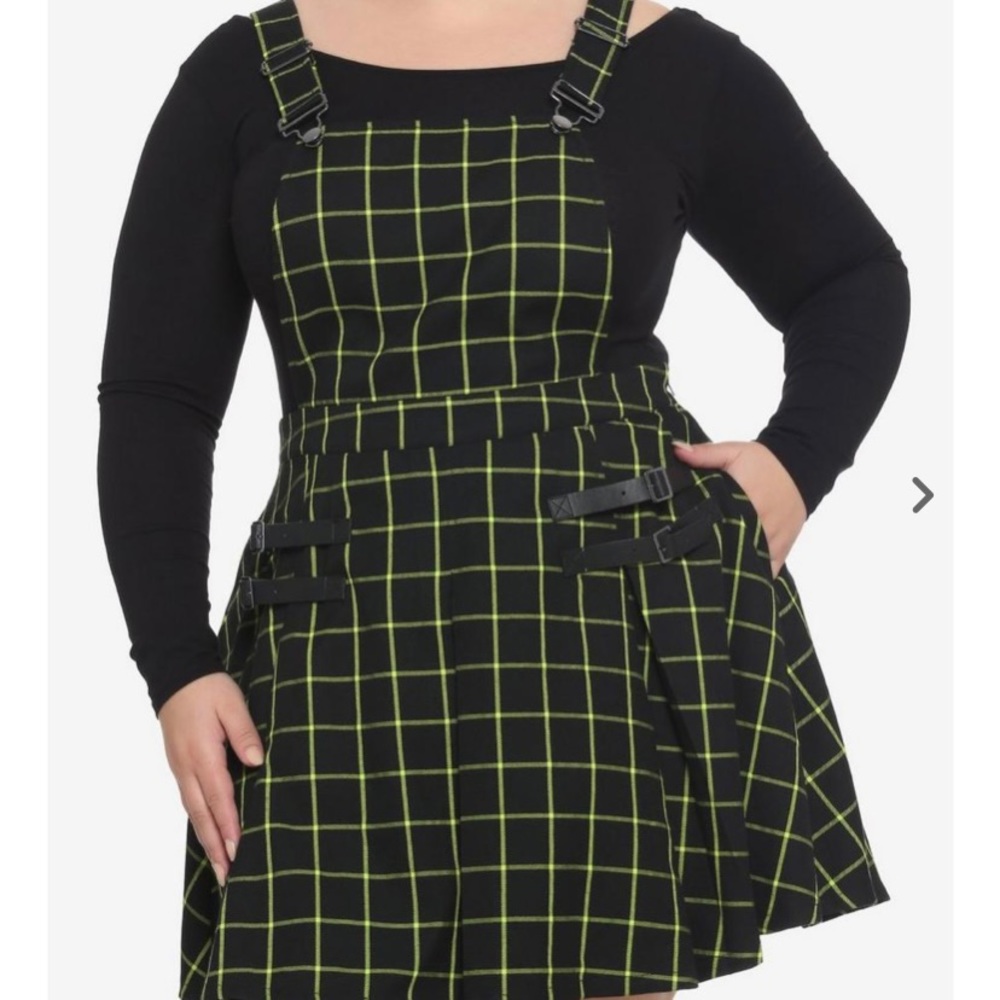 Hot topic Green & Black Grid Plaid Pleated Skirtall Plus Size